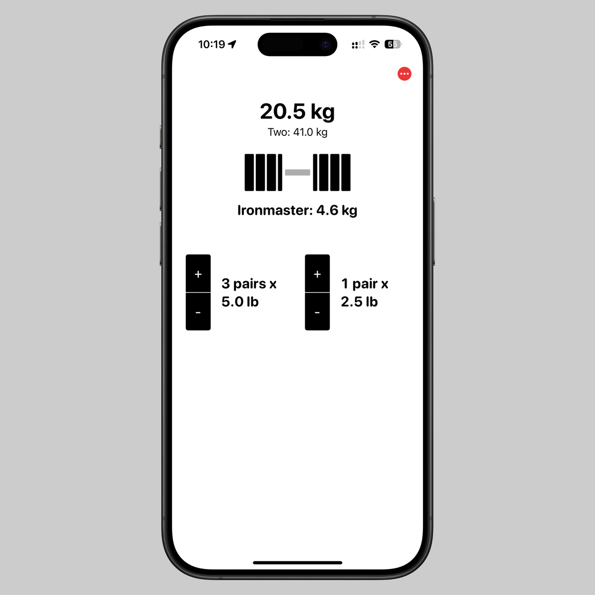 Plates Calc App showing a bar and some plates